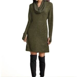 CABi Solace Cowl Neck Long Sleeve Thumb holes Cinch Cozy Tunic Length Sweater